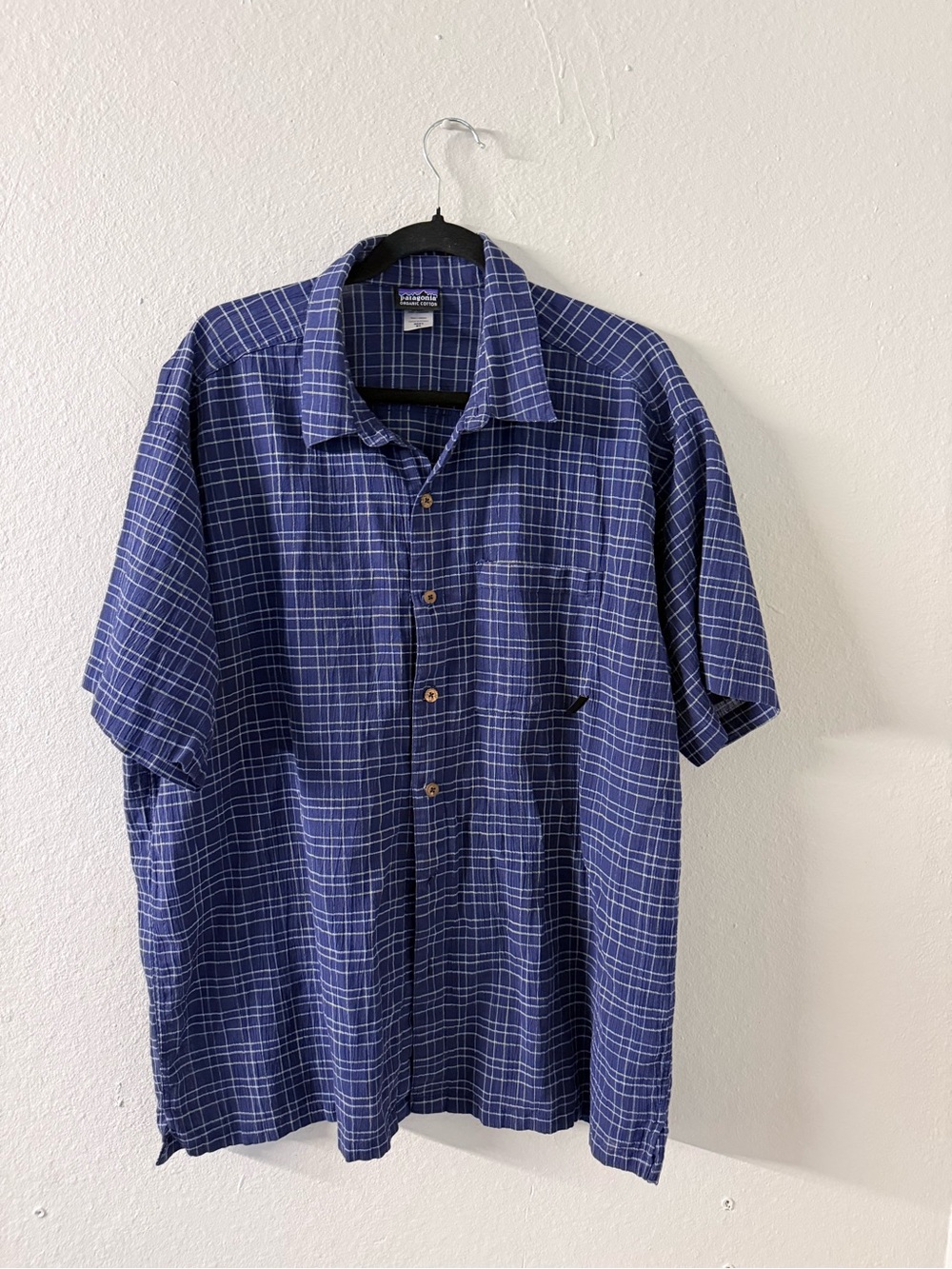 Patagonia Blue Plaid Short-Sleeve Button-Down Shirt# organic cotton